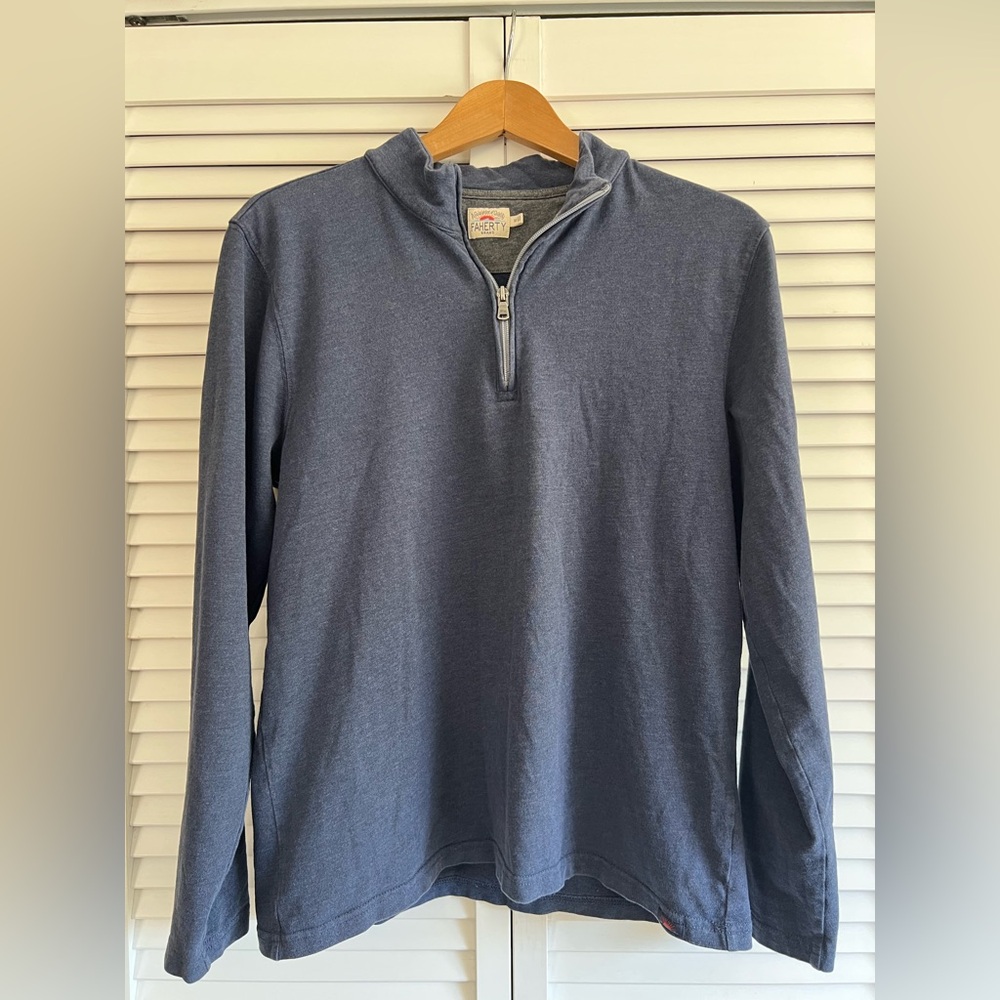Faherty Quarter Zip Heathered Blue Long Sleeve Sweater